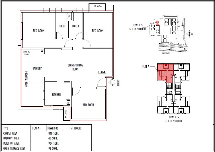 Floor plan of 3 BHK 964 Sq. Ft. Apartment in Sureka Sunrise Aura, Kolkata