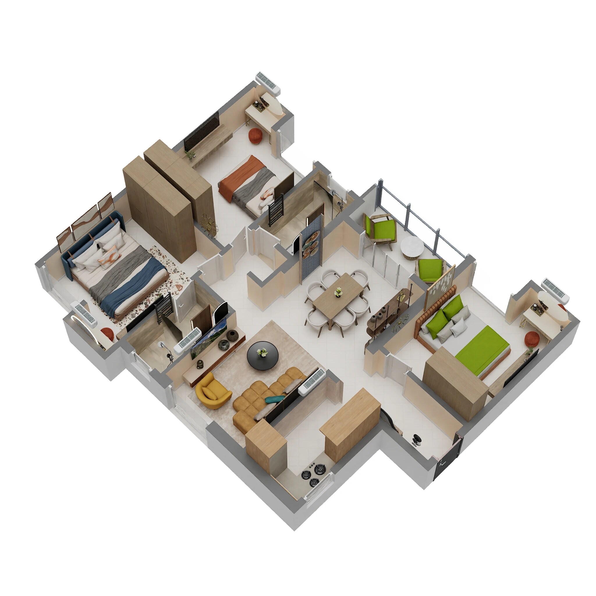 Floor plan of 3 BHK 1347 Sq. Ft. Apartment in Swastik La Mirada, Kolkata