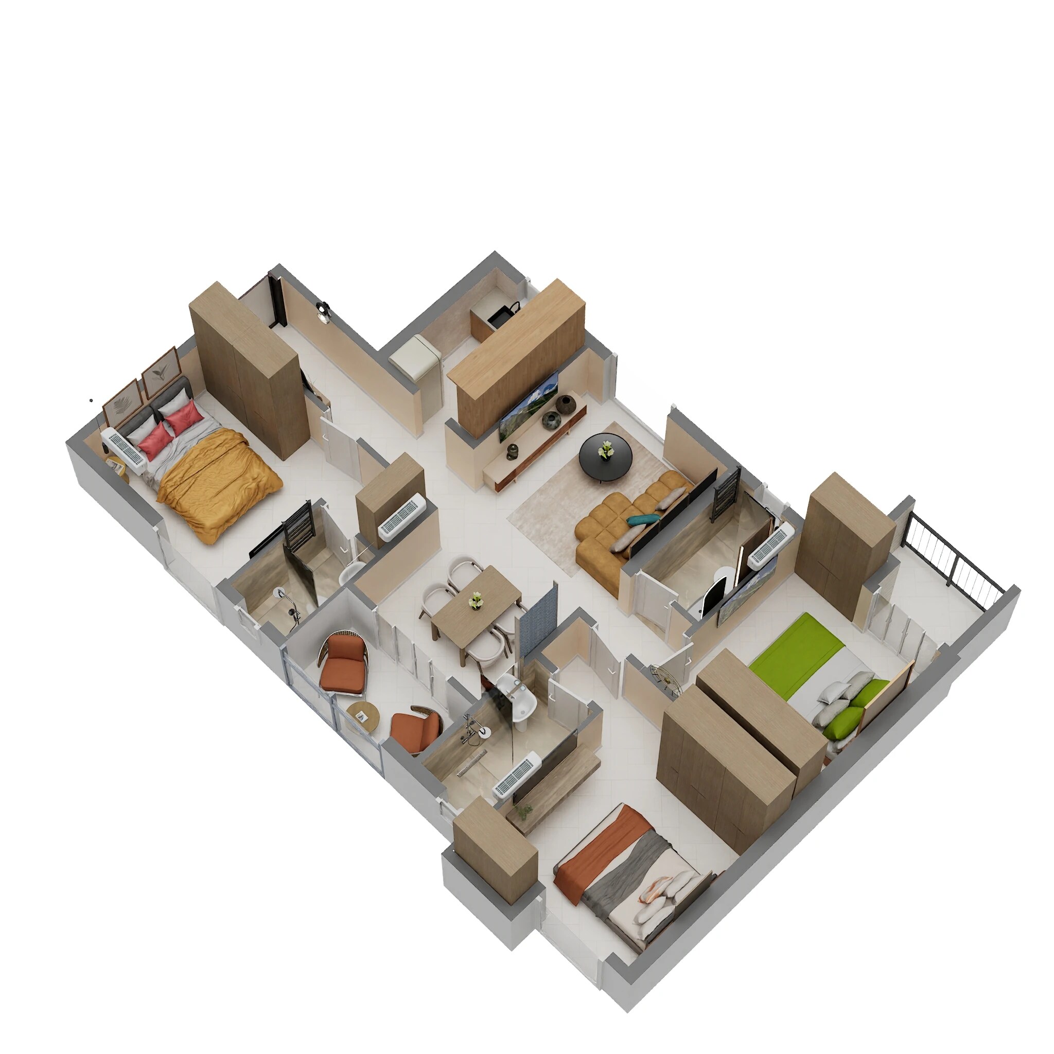 Floor plan of 3 BHK 1396 Sq. Ft. Apartment in Swastik La Mirada, Kolkata