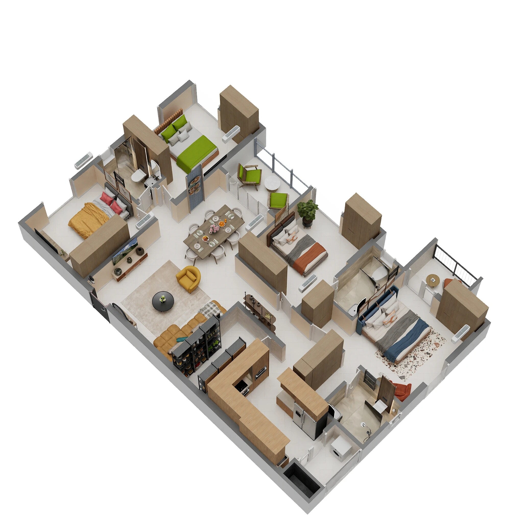 Floor plan of 4 BHK 2044 Sq. Ft. Apartment in Swastik La Mirada, Kolkata
