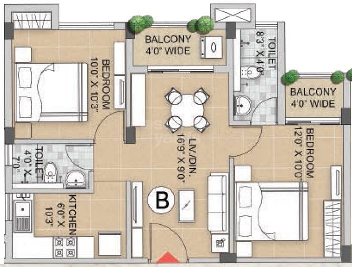 2 BHK 885 Sq. Ft. Apartment