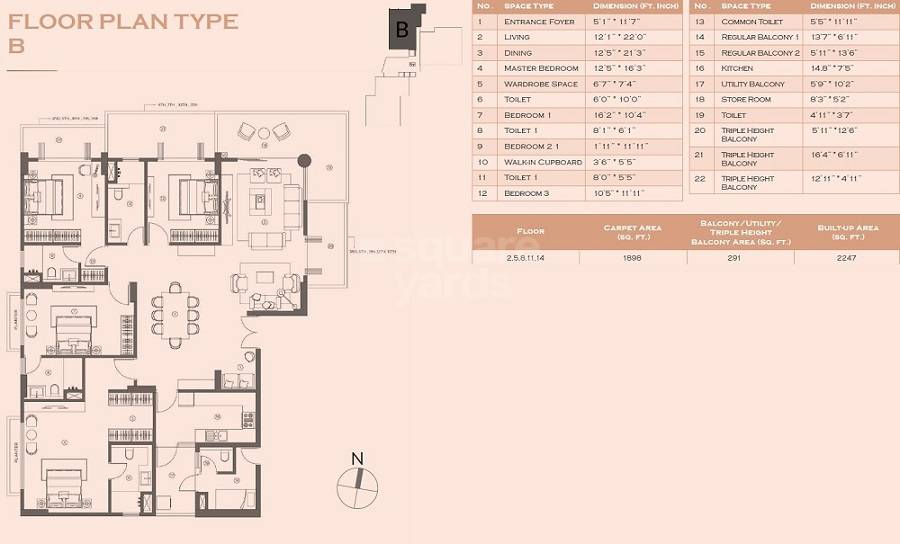 Floor plan of 4 BHK 2247 Sq. Ft. Apartment in Tamopaha Visaaya, Kolkata