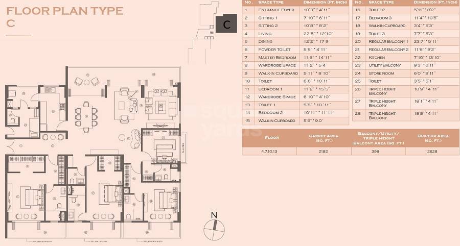 Floor plan of 4 BHK 2628 Sq. Ft. Apartment in Tamopaha Visaaya, Kolkata
