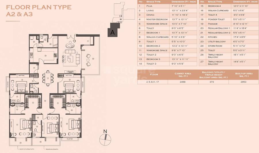 Floor plan of 5 BHK 2953 Sq. Ft. Apartment in Tamopaha Visaaya, Kolkata