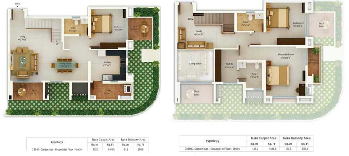 Floor plan of 3 BHK 1434 Sq. Ft. Apartment in Tata Avenida, Kolkata