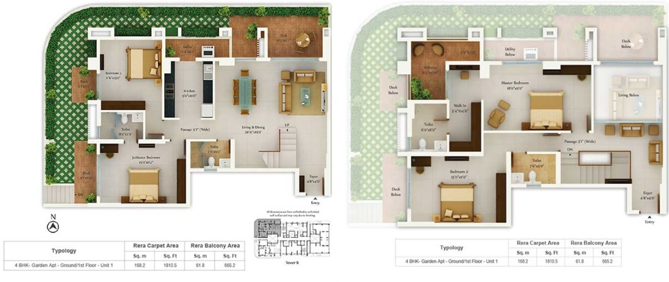 Floor plan of 4 BHK 1810 Sq. Ft. Apartment in Tata Avenida, Kolkata