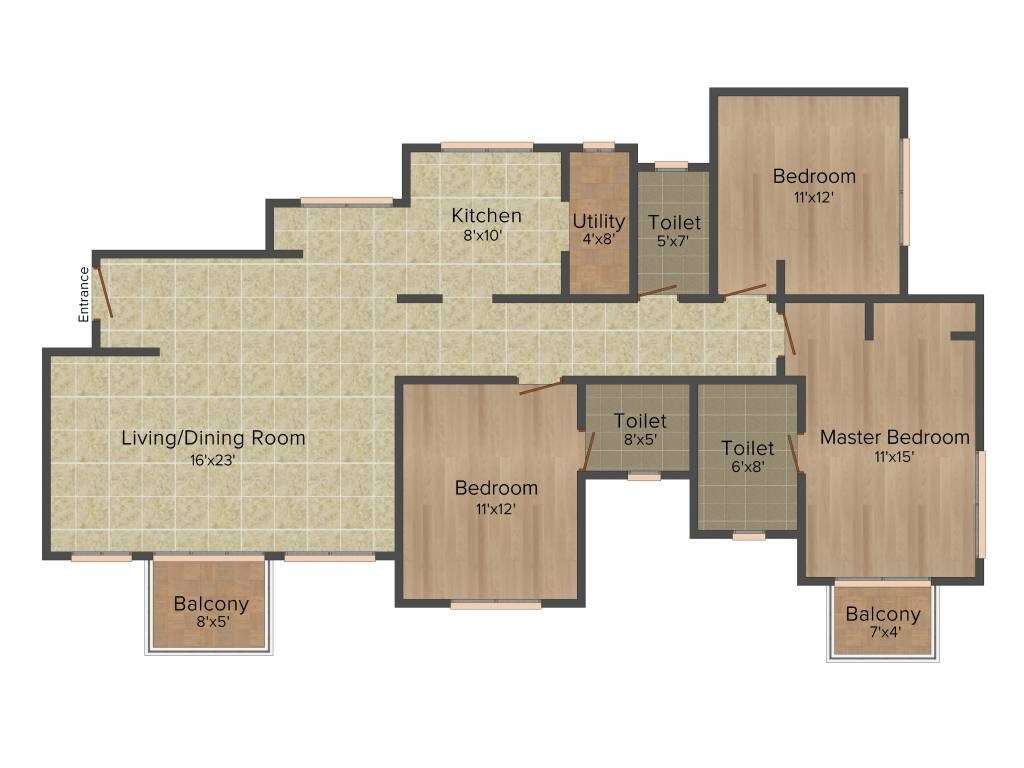 Floor plan of 3 BHK 2180 Sq. Ft. Apartment in Tata Eden Court II, Kolkata