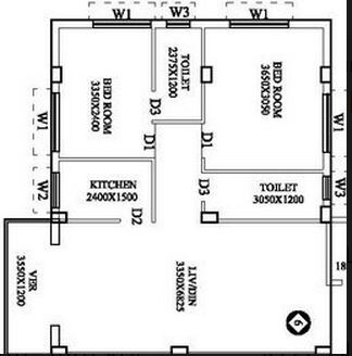 Floor plan of 2 BHK 616 Sq. Ft. Apartment in Team Taurus Bou Thakuranir Haat, Kolkata