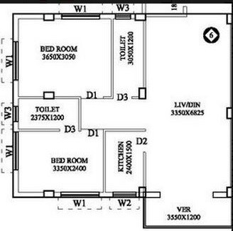 Floor plan of 2 BHK 976 Sq. Ft. Apartment in Team Taurus Bou Thakuranir Haat, Kolkata