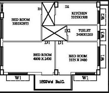 Floor plan of 3 BHK 1222 Sq. Ft. Apartment in Team Taurus Bou Thakuranir Haat, Kolkata