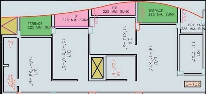 Floor plan of 3 BHK 1898 Sq. Ft. Apartment in Team Taurus Deja Vu, Kolkata