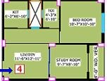 Floor plan of 1 BHK 663 Sq. Ft. Apartment in Team Taurus Kabya, Kolkata