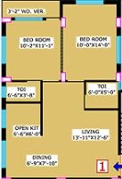 Floor plan of 2 BHK 750 Sq. Ft. Apartment in Team Taurus Kabya, Kolkata