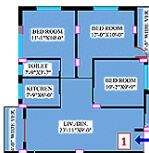 Floor plan of 3 BHK 1124 Sq. Ft. Apartment in Team Taurus Kabya, Kolkata