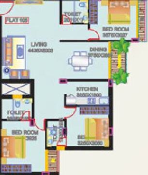 Floor plan of 3 BHK 1502 Sq. Ft. Apartment in Team Taurus Wow, Kolkata