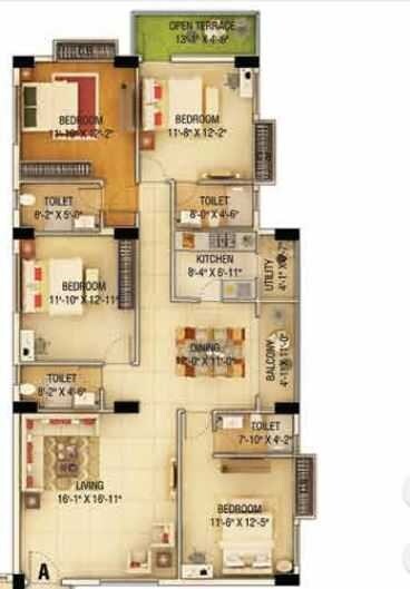 Floor plan of 4 BHK 2819 Sq. Ft. Apartment in Tilakratan Elysium, Kolkata