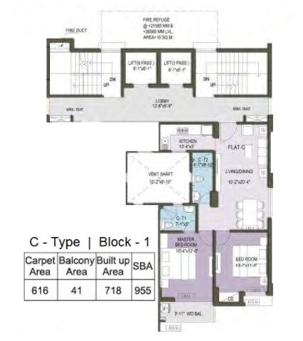 Floor plan of 2 BHK 955 Sq. Ft. Apartment in Tirath Sunshine, Kolkata