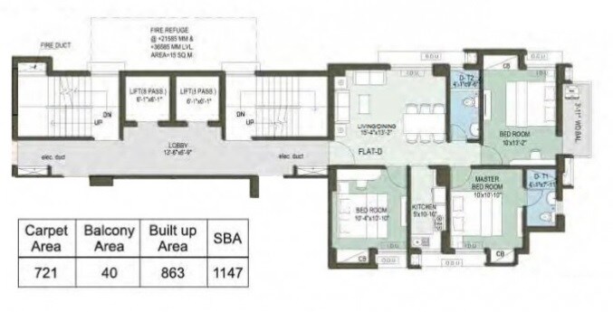 Floor plan of 3 BHK 1147 Sq. Ft. Apartment in Tirath Sunshine, Kolkata