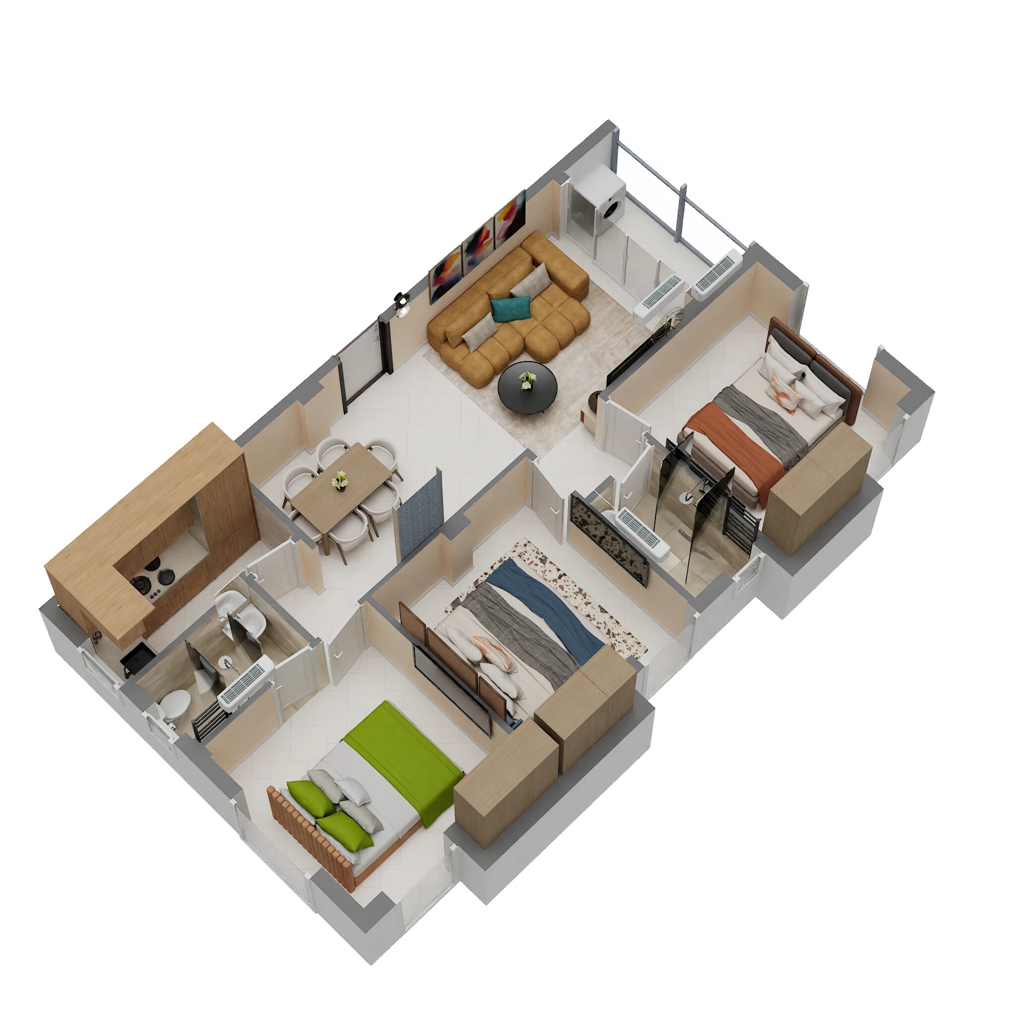 Floor plan of 3 BHK 1132 Sq. Ft. Apartment in Tirupati Rise, Kolkata