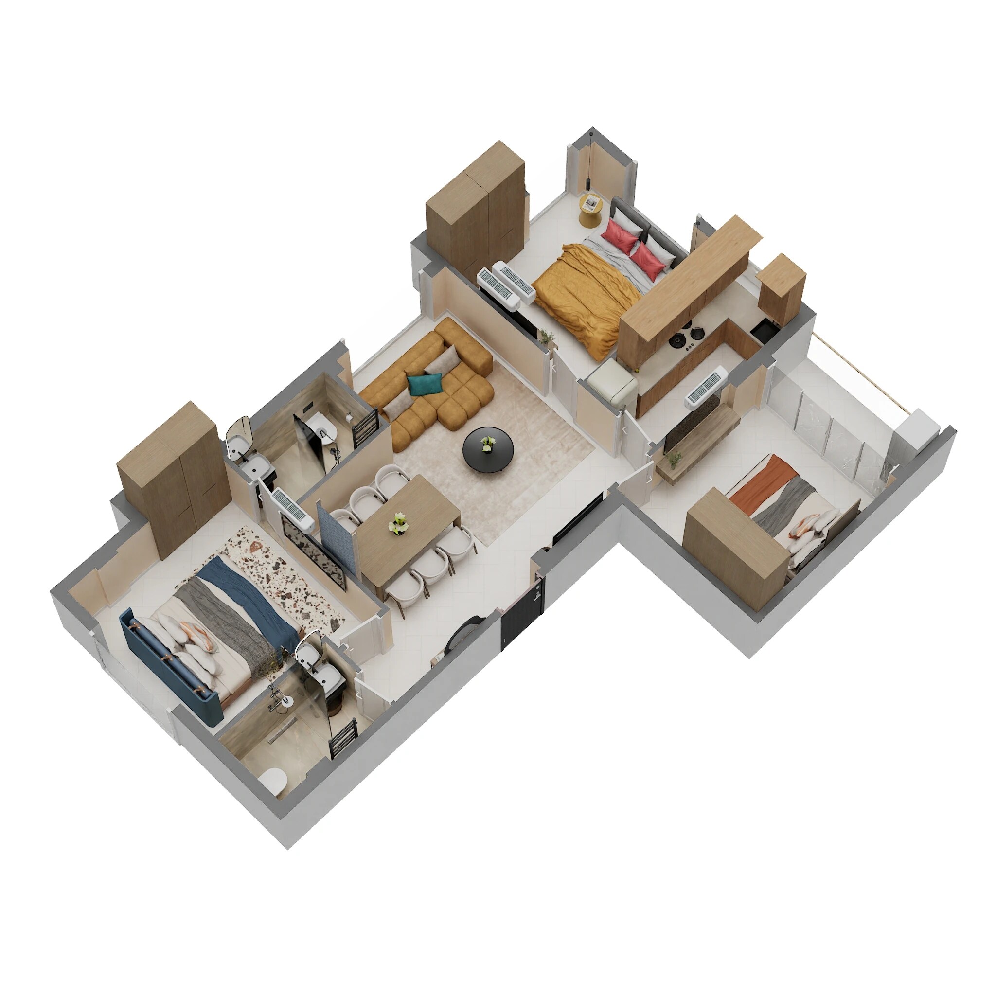 Floor plan of 3 BHK 1175 Sq. Ft. Apartment in Tirupati Rise, Kolkata