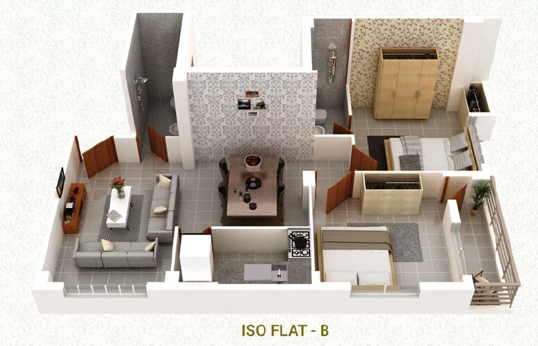 Floor plan of 2 BHK 928 Sq. Ft. Apartment in TN Sanctum Palacio, Kolkata
