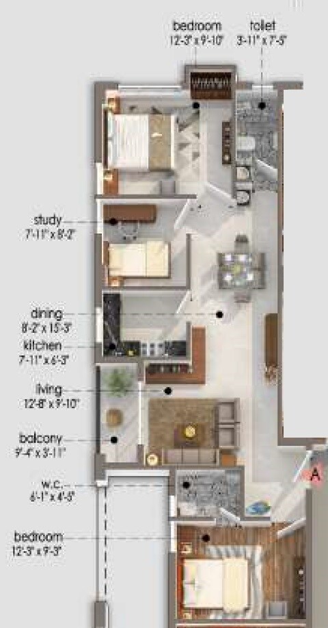 Floor plan of 2 BHK 1215 Sq. Ft. Apartment in TPJ Lux Insignia, Kolkata