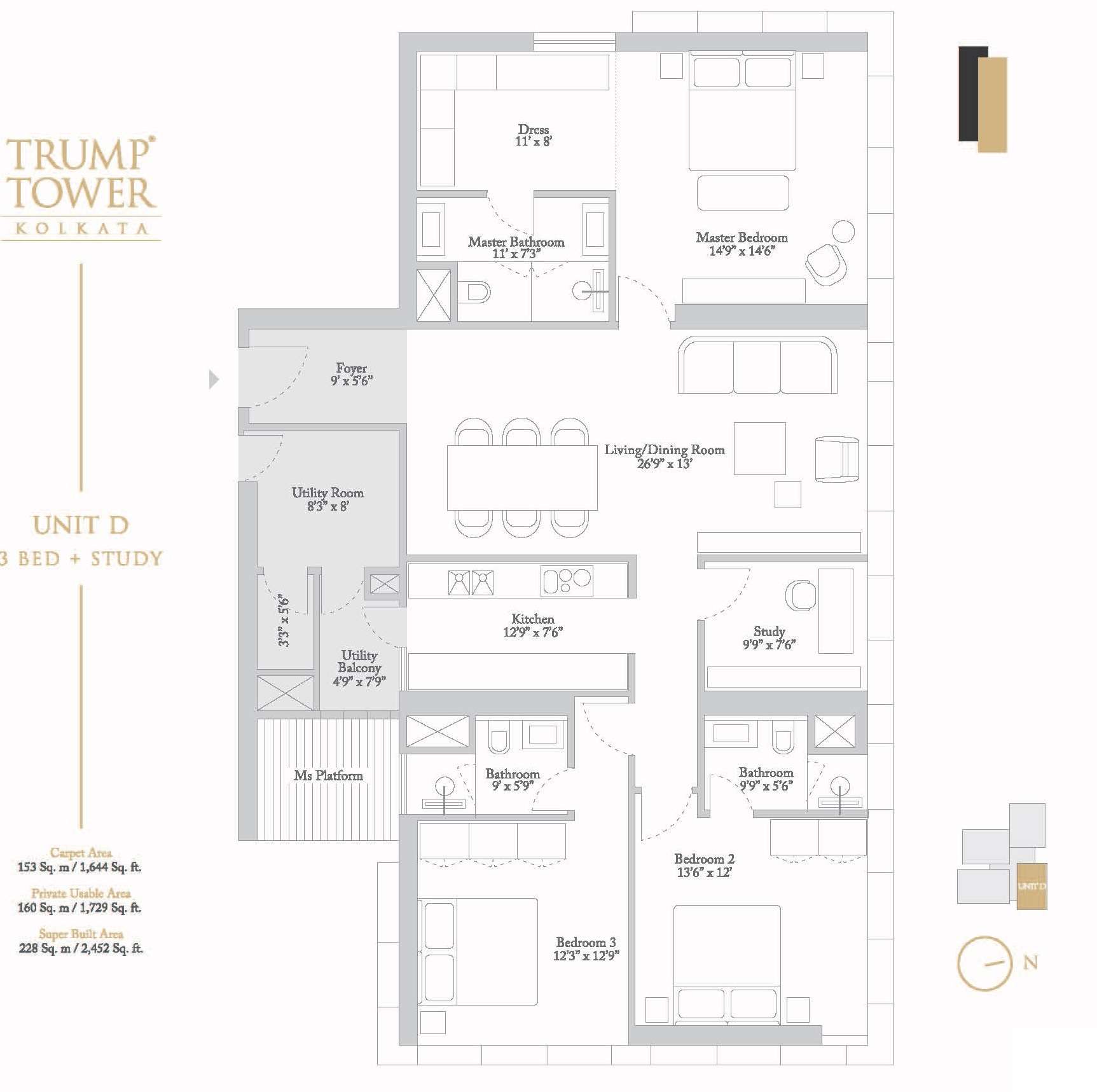 3 BHK 1644 Sq. Ft. Apartment in Tribeca Trump Tower