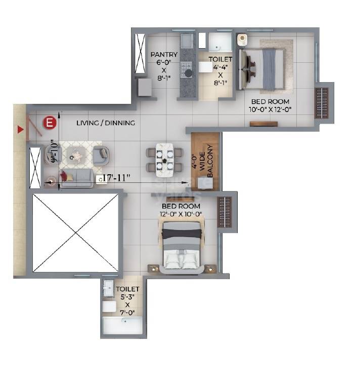 2 BHK 796 Sq. Ft. Apartment