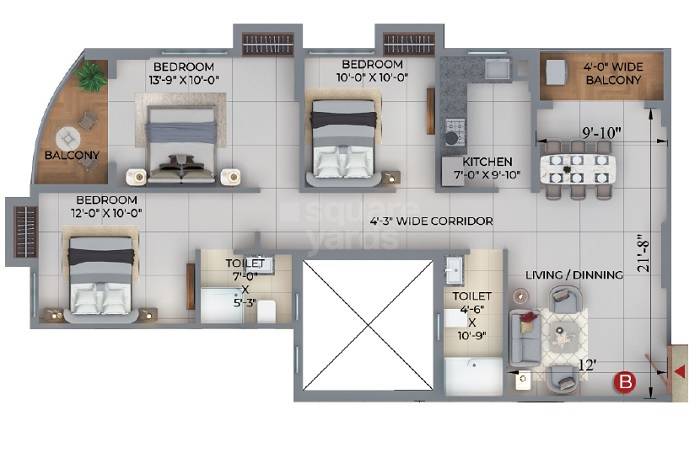 3 BHK 1078 Sq. Ft. Apartment