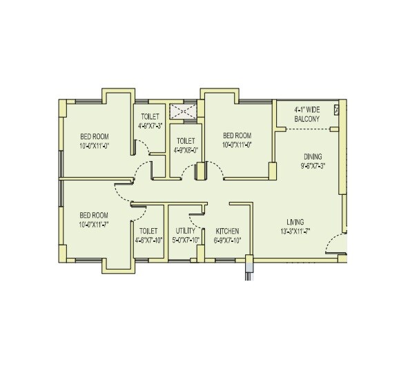 Floor plan of 3 BHK 1050 Sq. Ft. Apartment in Unimark Lakewood Estate, Kolkata