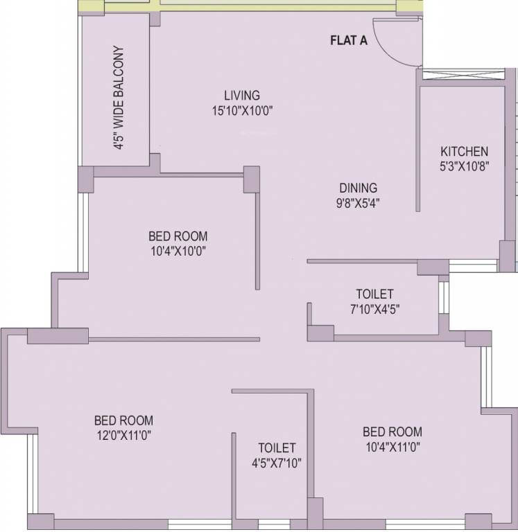 Floor plan of 3 BHK 1180 Sq. Ft. Apartment in Unimark Merlion, Kolkata