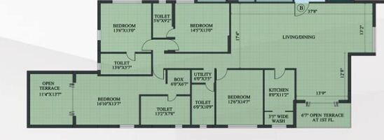 Floor plan of 4 BHK 2799 Sq. Ft. Apartment in Unimark Ramsnehi Tower, Kolkata