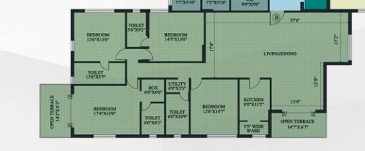 Floor plan of 4 BHK 3381 Sq. Ft. Apartment in Unimark Ramsnehi Tower, Kolkata