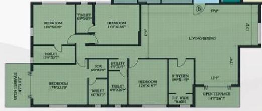 Floor plan of 4 BHK 3436 Sq. Ft. Apartment in Unimark Ramsnehi Tower, Kolkata