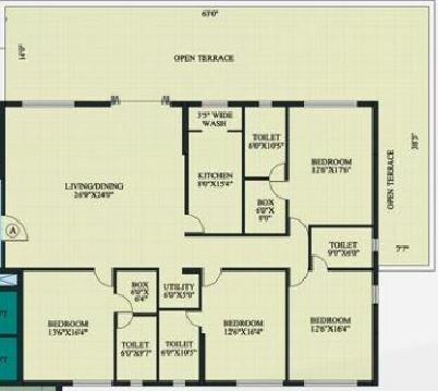 Floor plan of 4 BHK 3654 Sq. Ft. Apartment in Unimark Ramsnehi Tower, Kolkata