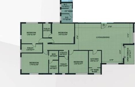 Floor plan of 4 BHK 3303 Sq. Ft. Apartment in Unimark Ramsnehi Tower, Kolkata