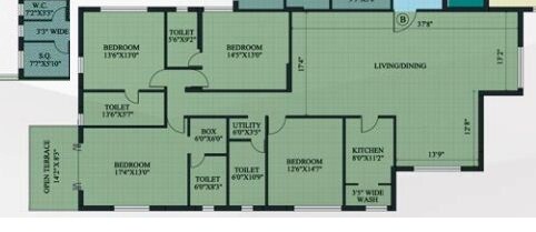 Floor plan of 4 BHK 3324 Sq. Ft. Apartment in Unimark Ramsnehi Tower, Kolkata