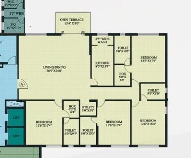 Floor plan of 4 BHK 3403 Sq. Ft. Apartment in Unimark Ramsnehi Tower, Kolkata