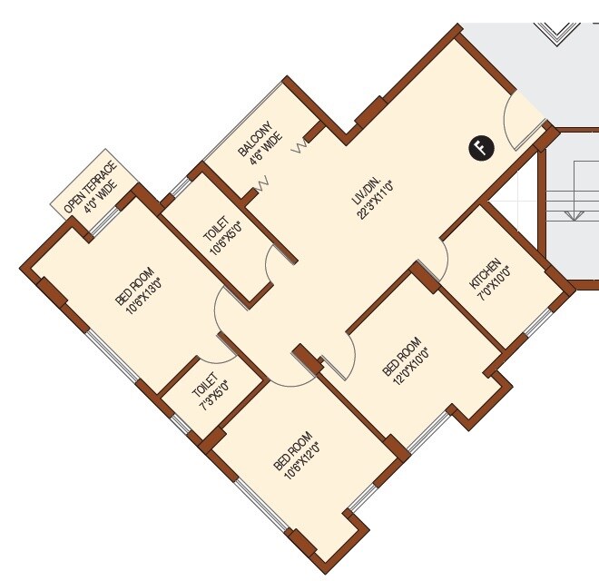 Floor plan of 3 BHK 1385 Sq. Ft. Apartment in Unimark Riviera, Kolkata