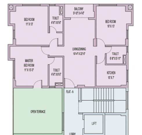 Floor plan of 3 BHK 1635 Sq. Ft. Apartment in Unimark Sikha Tuku, Kolkata