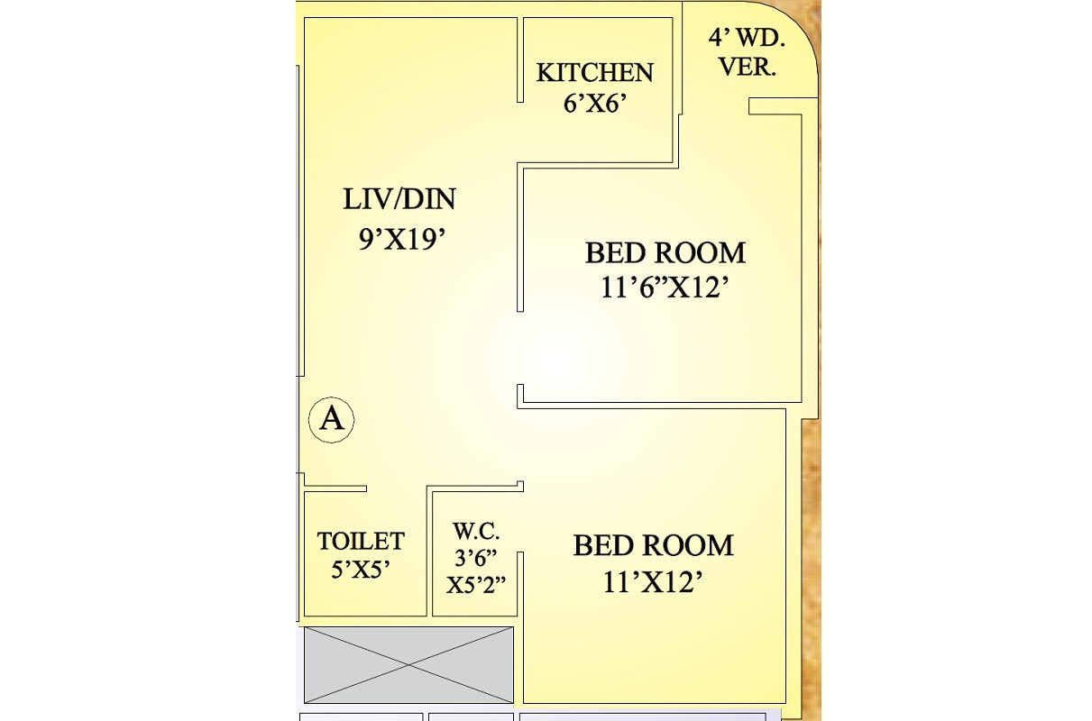 Floor plan of 2 BHK 750 Sq. Ft. Apartment in Unique Vatika, Kolkata