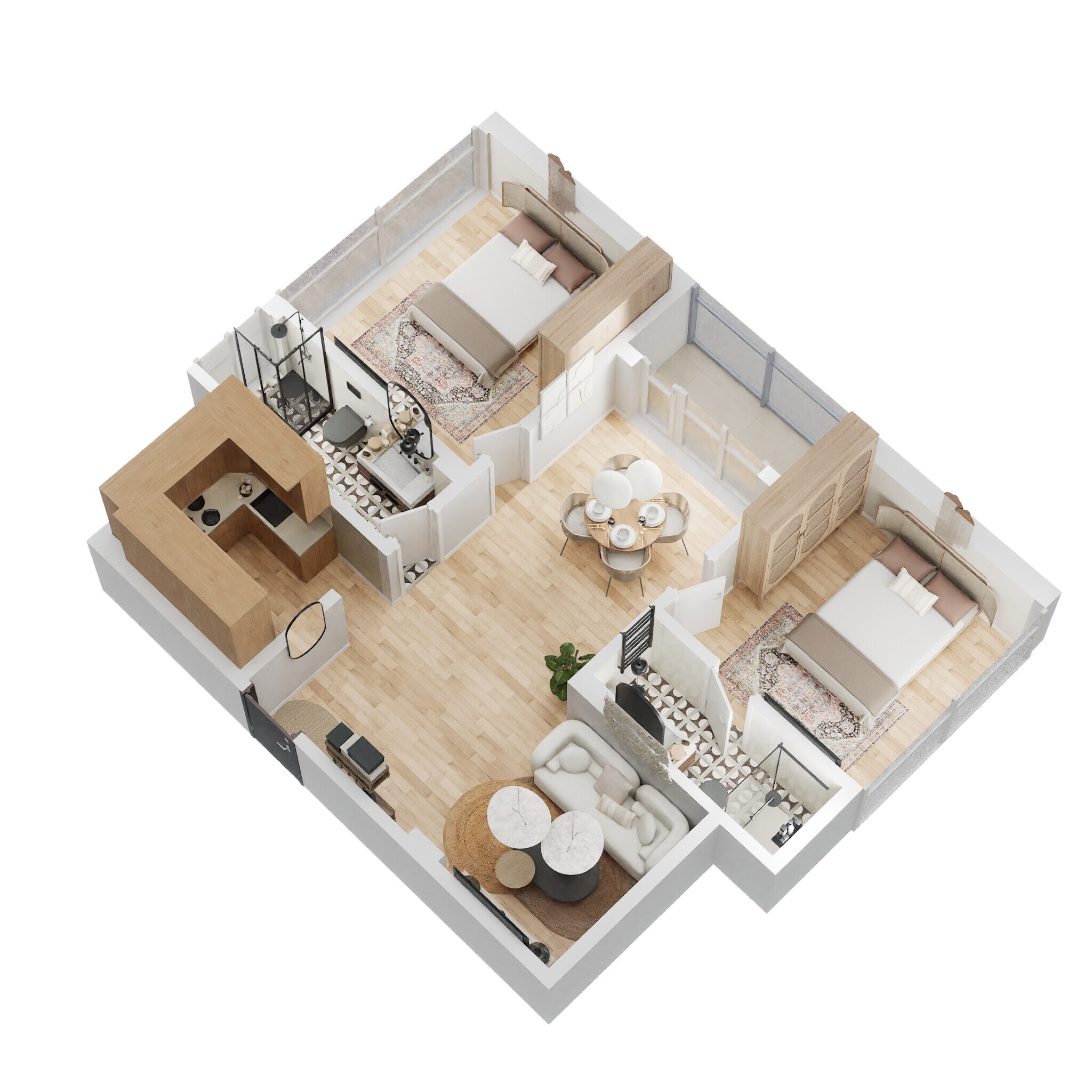 Floor plan of 2 BHK 974 Sq. Ft. Apartment in Vaidheeki Vishnu Vatika, Kolkata