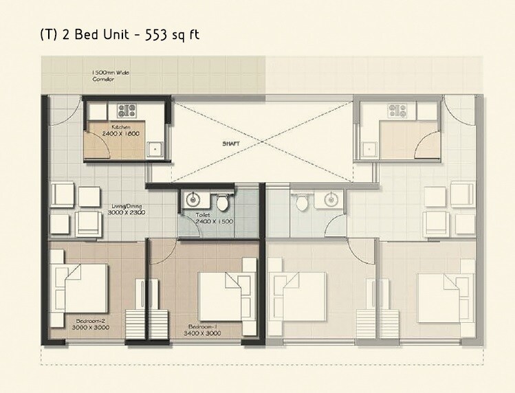 Floor plan of 2 BHK 533 Sq. Ft. Apartment in Vedic Eco Homes, Kolkata