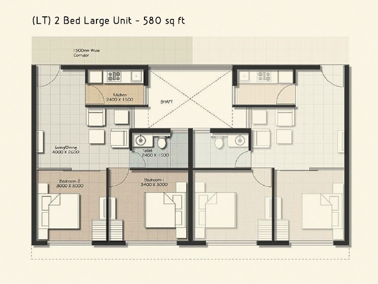 Floor plan of 2 BHK 580 Sq. Ft. Apartment in Vedic Eco Homes, Kolkata
