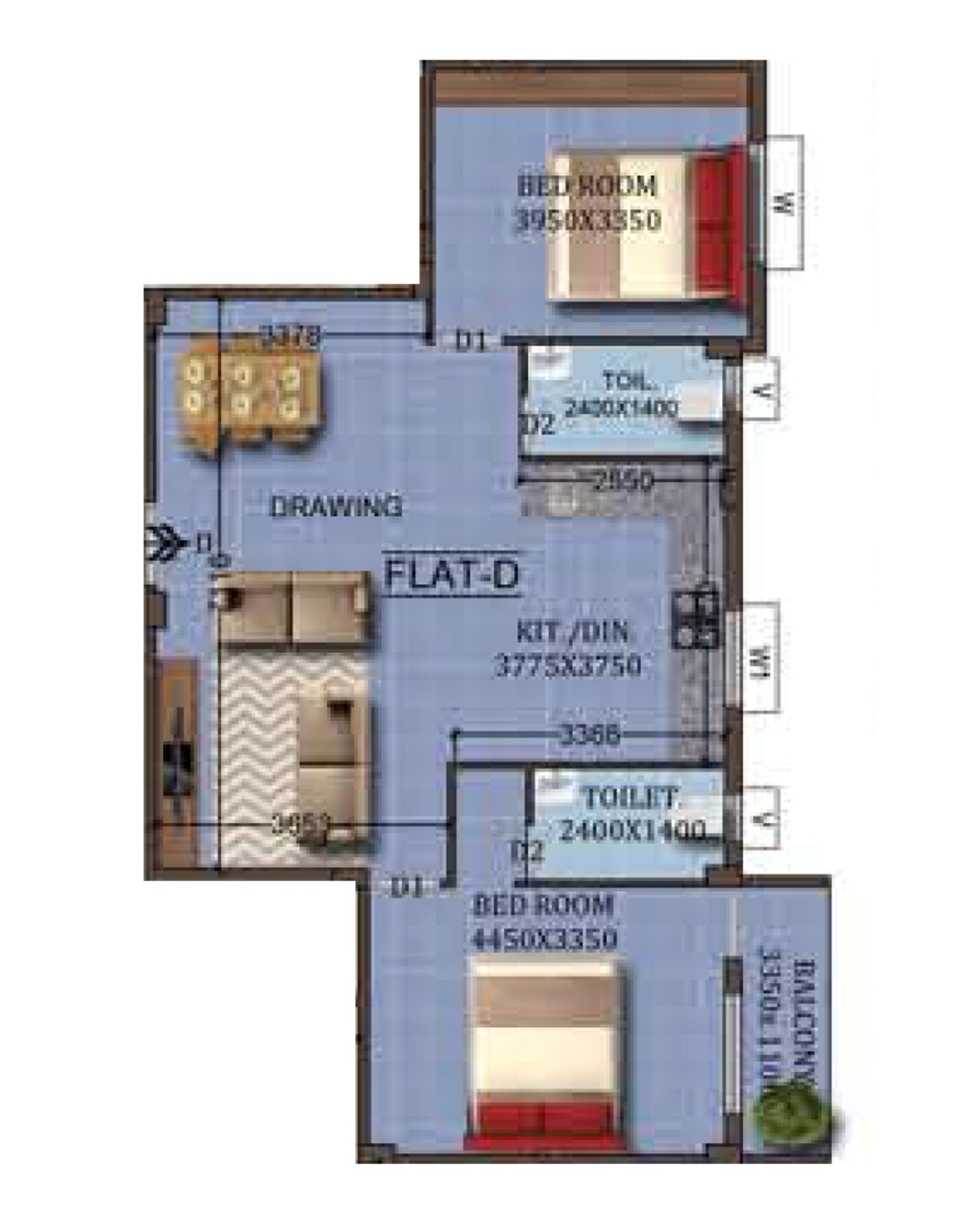 Floor plan of 2 BHK 1356 Sq. Ft. Apartment in Veni Sunrise Complex, Kolkata