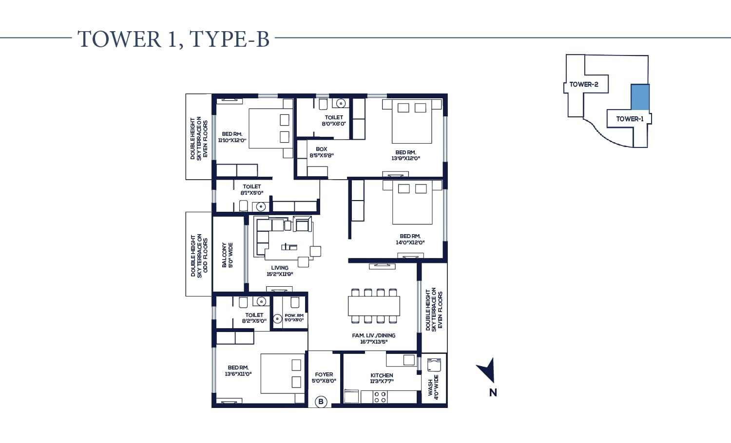 Floor plan of 4 BHK 2210 Sq. Ft. Apartment in Vinayak Atlantis, Kolkata