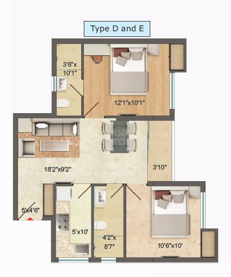 Floor plan of 2 BHK 881 Sq. Ft. Apartment in Vindhya Sparsh, Kolkata