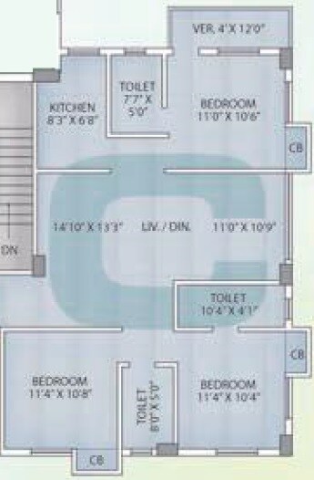 Floor plan of 3 BHK 1464 Sq. Ft. Apartment in Vishnu Primus, Kolkata
