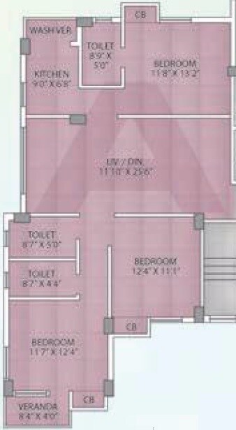 Floor plan of 3 BHK 1607 Sq. Ft. Apartment in Vishnu Primus, Kolkata
