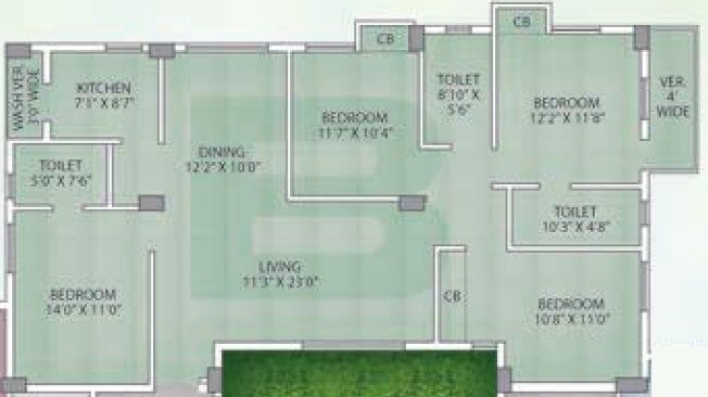 Floor plan of 4 BHK 1907 Sq. Ft. Apartment in Vishnu Primus, Kolkata
